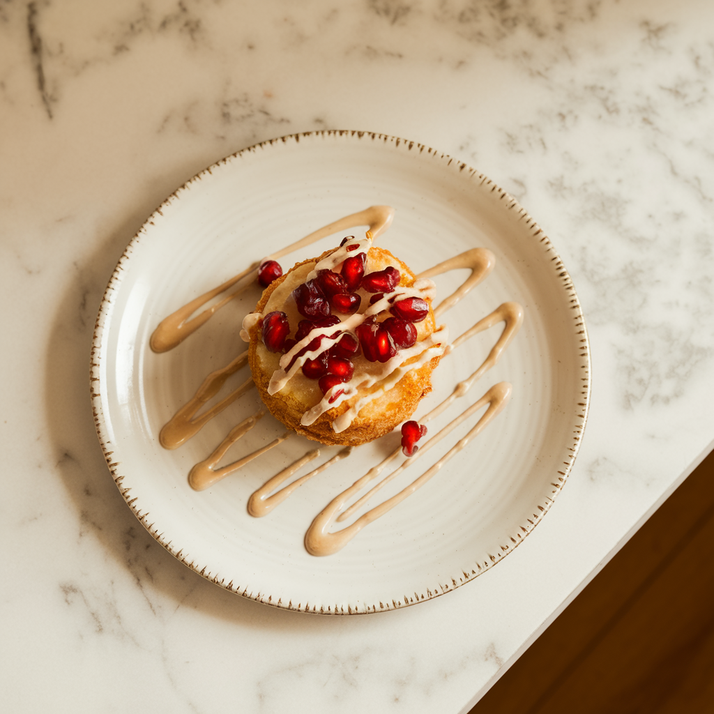 Air-Fried Banana Pomegranate Delight with Nutty Tahini Drizzle