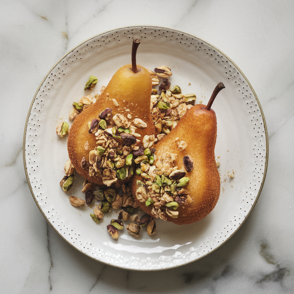 Air-Fried Cardamom Pears with Pistachio Oat Crumble: A Healthy Dessert Delight