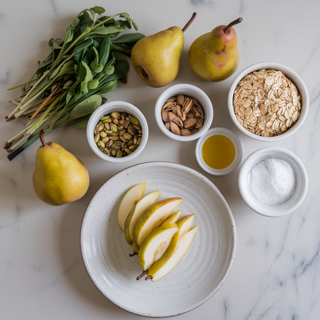 Ingredients for Air-Fried Cardamom Pears with Pistachio Oat Crumble: A Healthy Dessert Delight