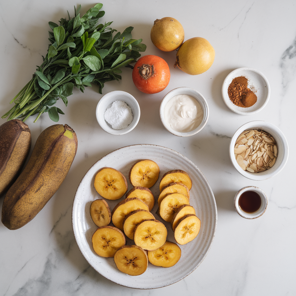 Ingredients for Air-Fried Cinnamon Plantain Slices with Almond Coconut Cream
