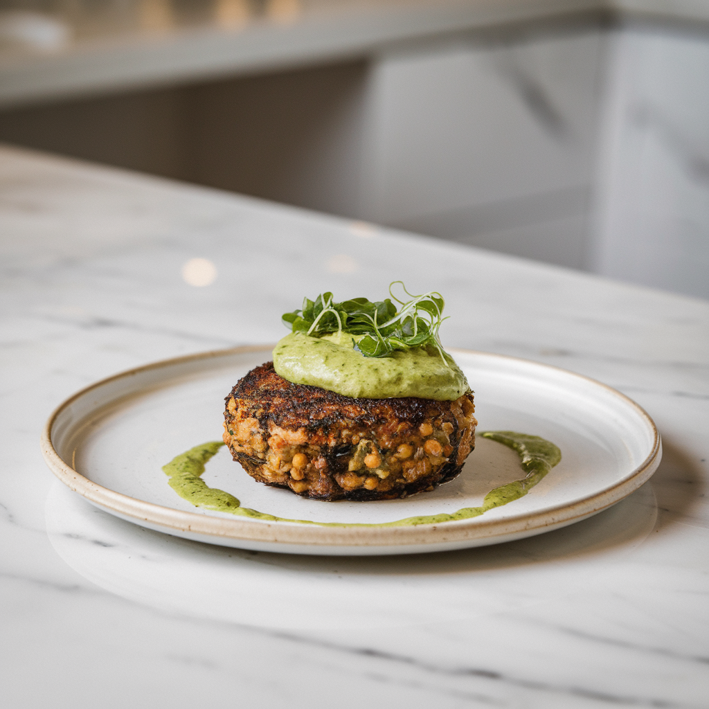 Air-Fried Eggplant & Chickpea Kofta with Zesty Green Tahini Sauce