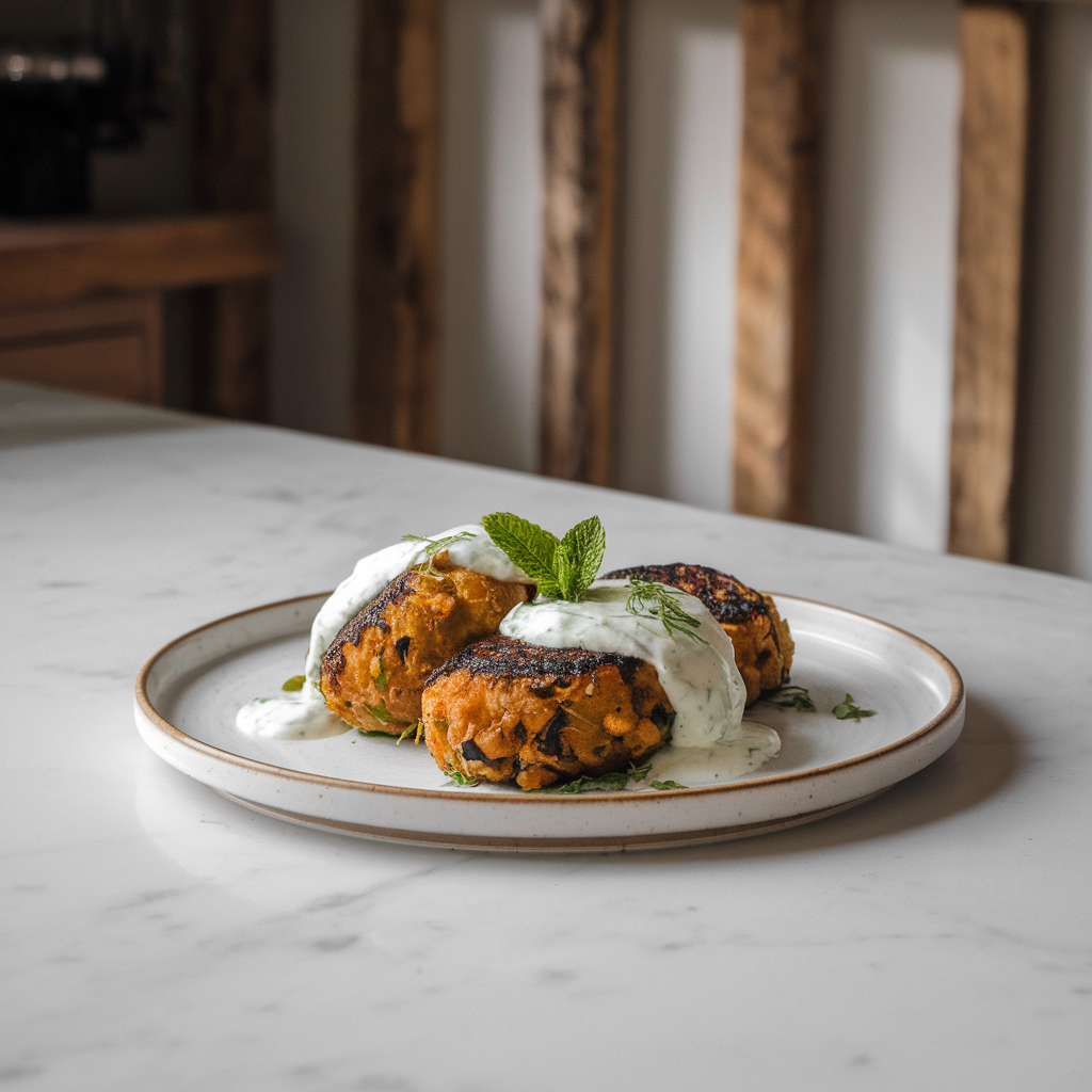 Air-Fried Eggplant & Chickpea Koftas with Fresh Mint Yogurt Sauce