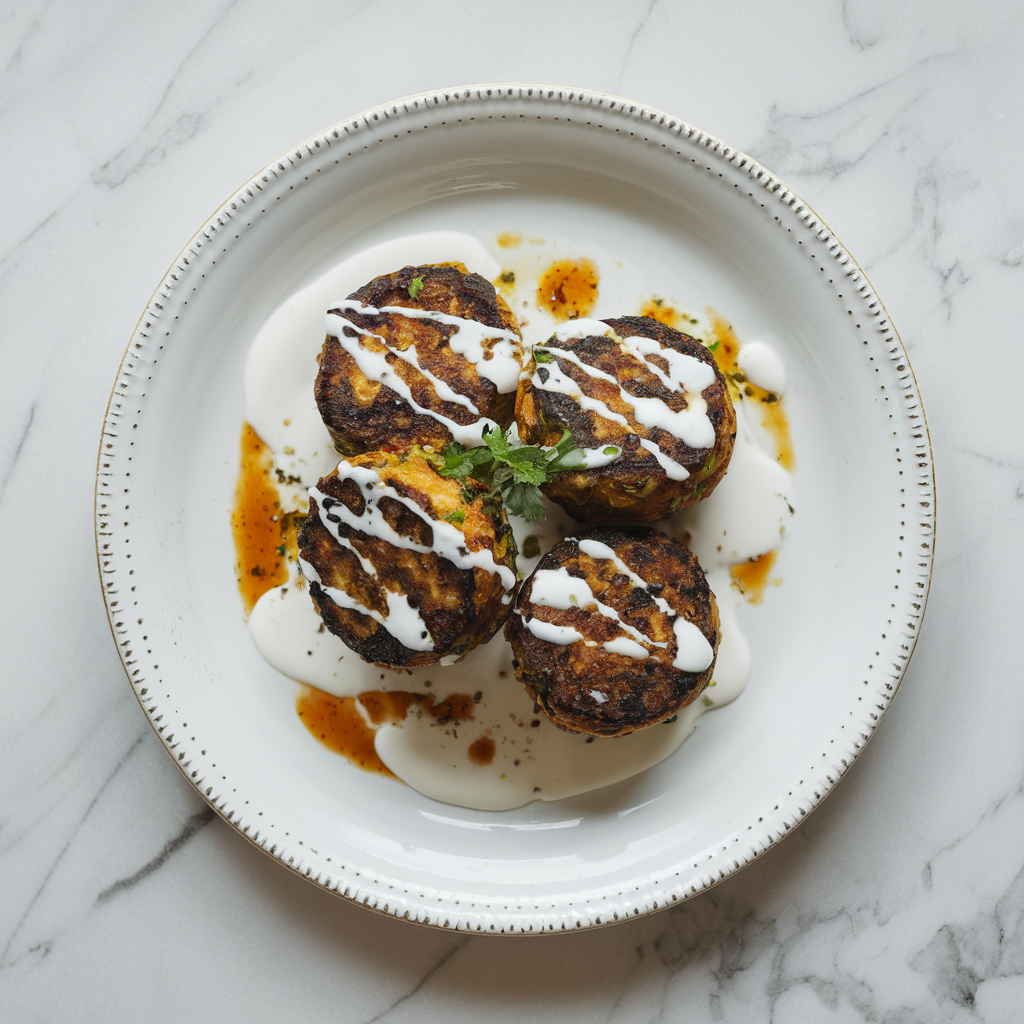 Air-Fried Eggplant & Lentil Kofta with Spiced Yogurt Drizzle