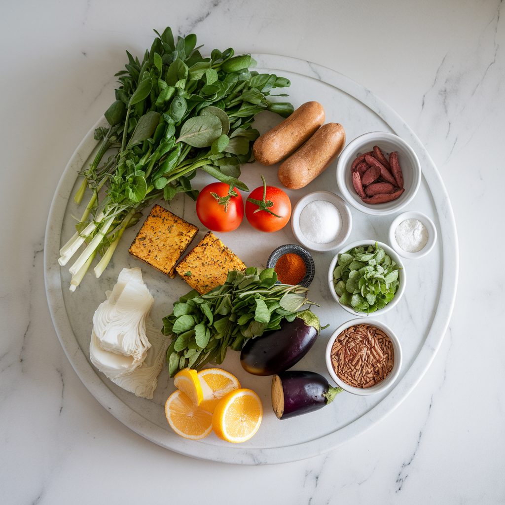 Ingredients for Air-Fried Eggplant and Tempeh Medallions with Savory Herb Crust