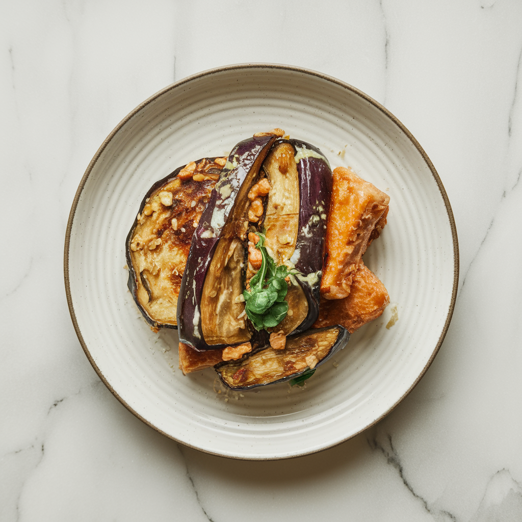 Air-Fried Eggplant & Tempeh Medley with Miso-Ginger Glaze