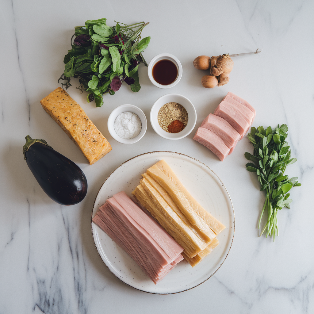 Ingredients for Air-Fried Eggplant & Tempeh Medley with Miso-Ginger Glaze