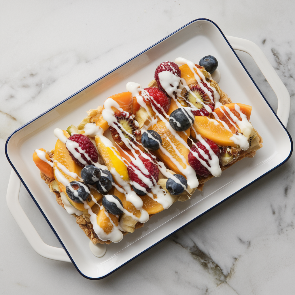 Air-Fried Exotic Fruit & Nut Crisp with Coconut Yogurt Drizzle
