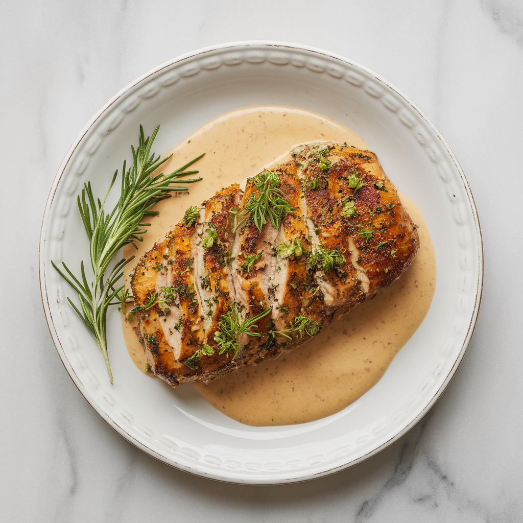Air-Fried Herb-Crusted Pork Tenderloin with Creamy Dijon Sauce
