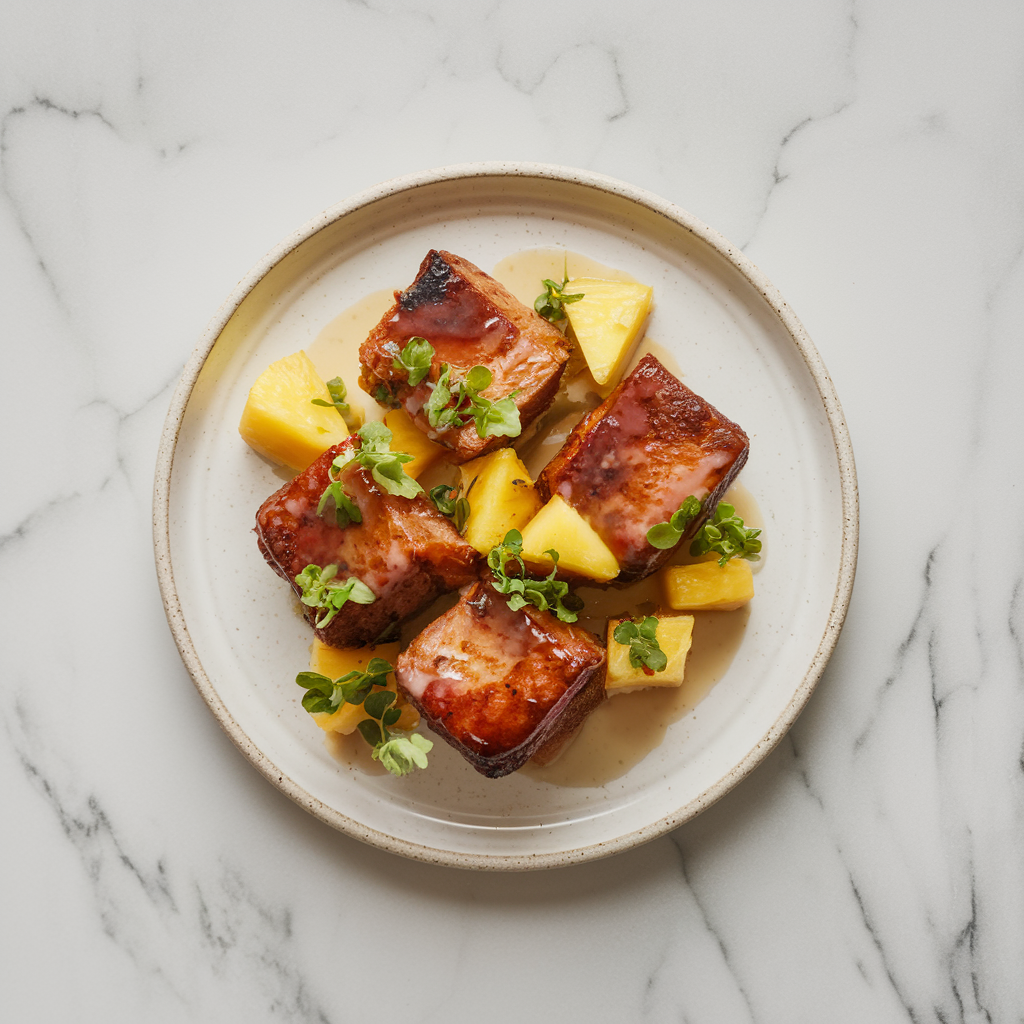 Air-Fried Jerk Pork Belly Bites with Pineapple Bourbon Glaze