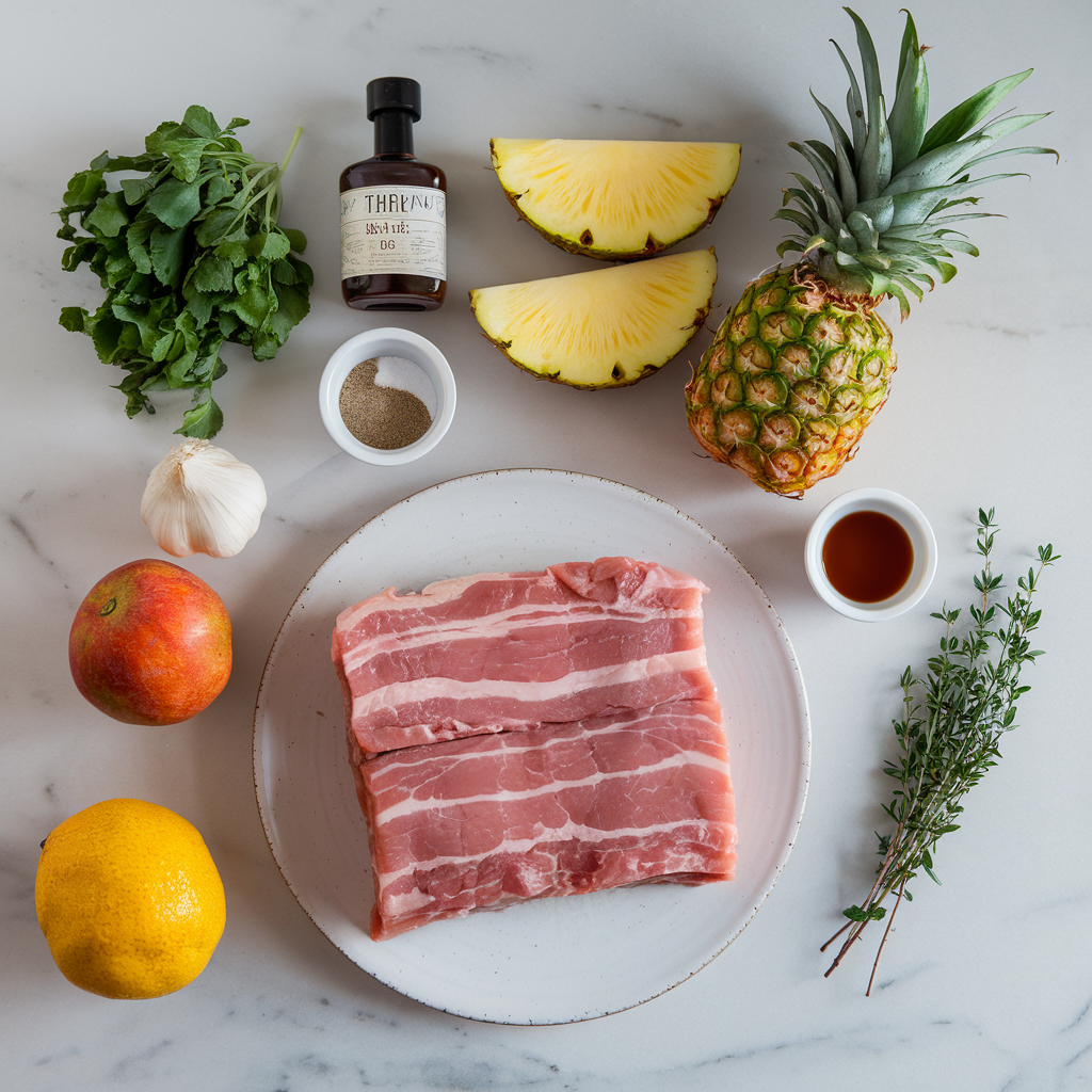 Ingredients for Air-Fried Jerk Pork Belly Bites with Pineapple Bourbon Glaze