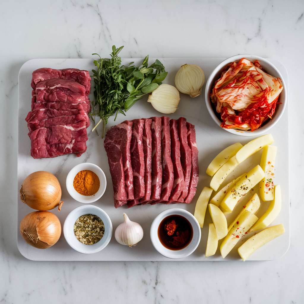 Ingredients for Air-Fried Korean BBQ Beef & Kimchi Loaded Fries
