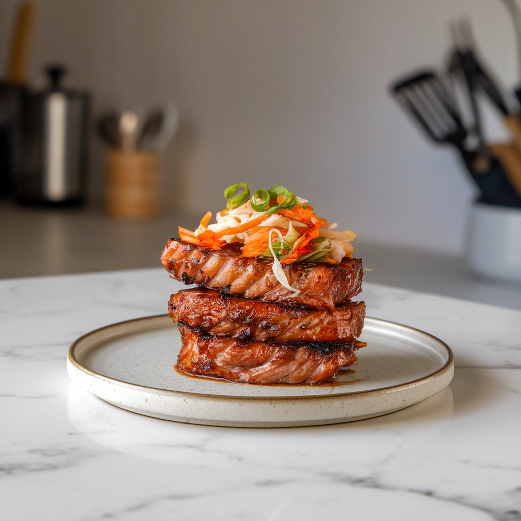 Air-Fried Korean BBQ Short Rib Stacks with Spicy Kimchi Slaw