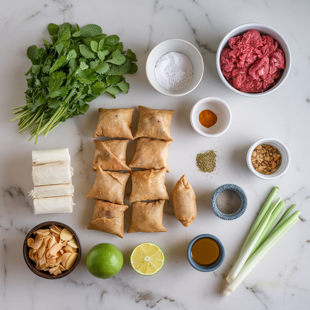 Ingredients for Air-Fried Lamb Keema Samosas with Spiced Mint Chutney