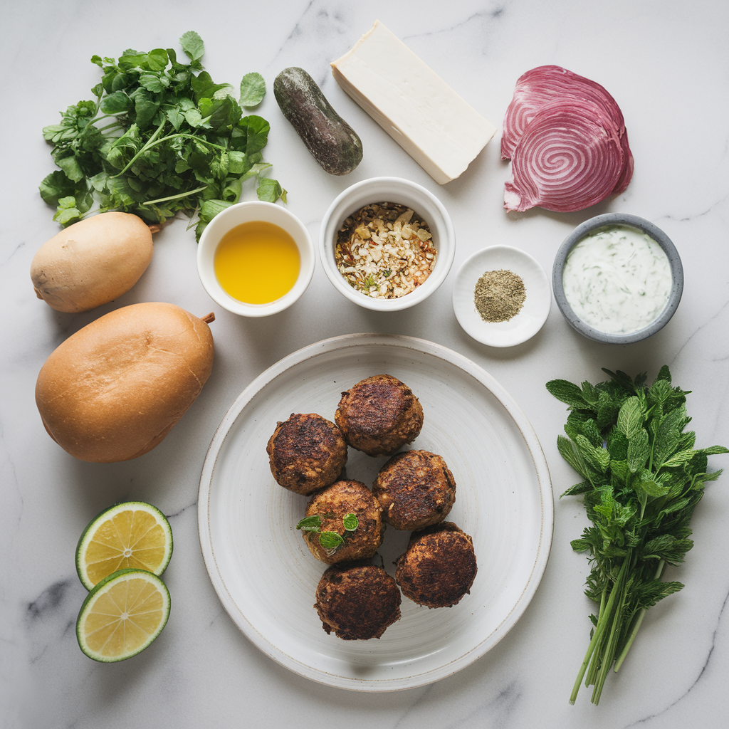 Ingredients for Air-Fried Lamb Kofta Sliders with Melty Feta and Mint Yogurt Sauce