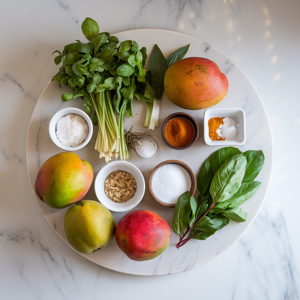 Ingredients for Air-Fried Mango Basil Tartlets with Almond Crust