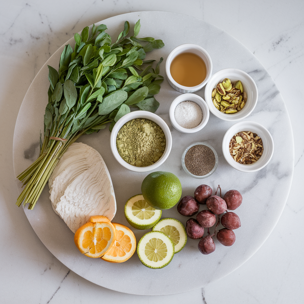 Ingredients for Air-Fried Matcha Pistachio Bliss Bites - Guilt-Free Green Tea Dessert