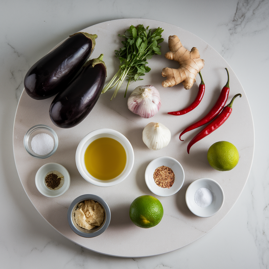 Ingredients for Air-Fried Miso Ginger Eggplant Medallions with Chili Lime Drizzle