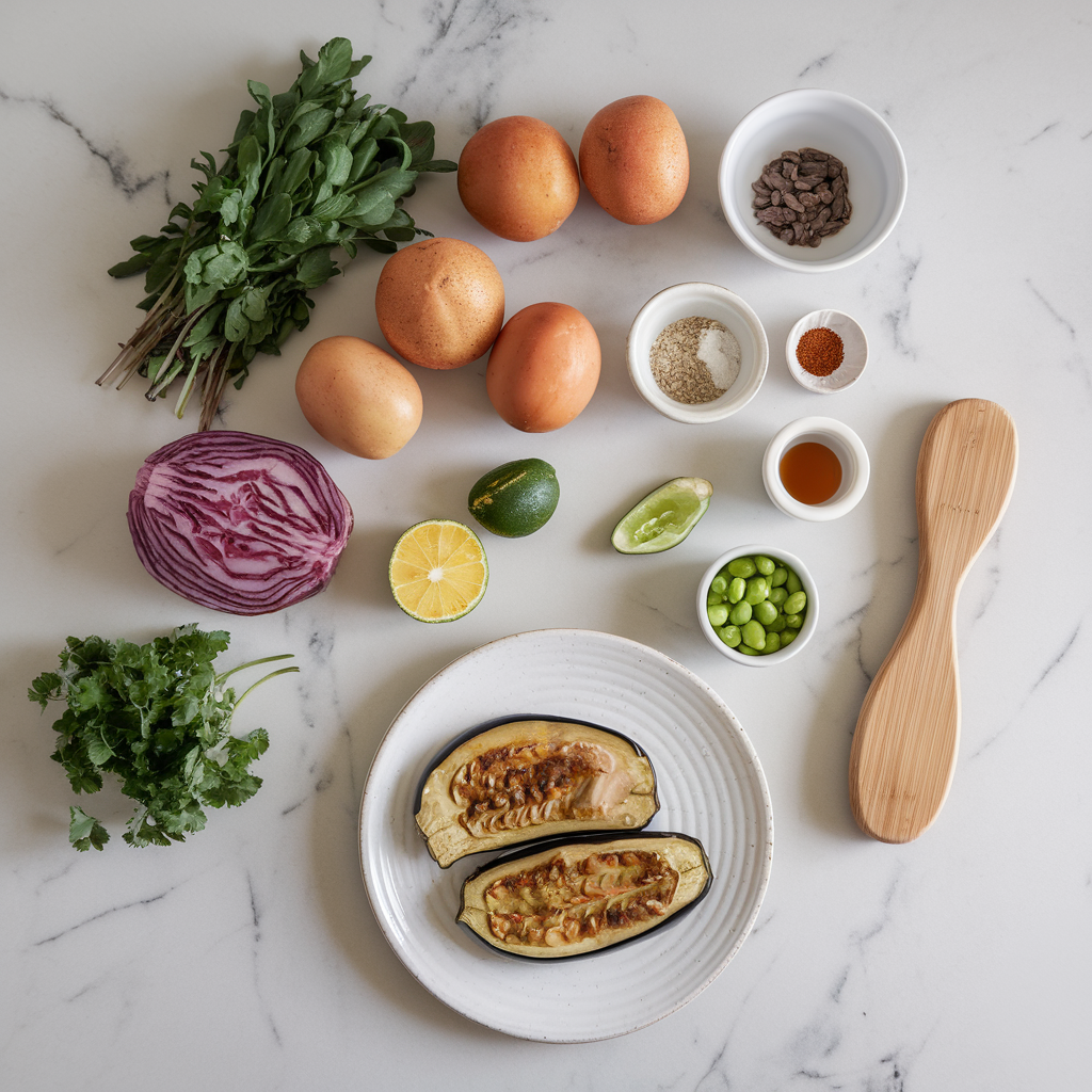 Ingredients for Air-Fried Miso Glazed Eggplant Steaks with Edamame Chimichurri