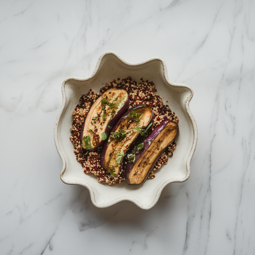 Air-Fried Miso-Maple Eggplant with Toasted Sesame Quinoa