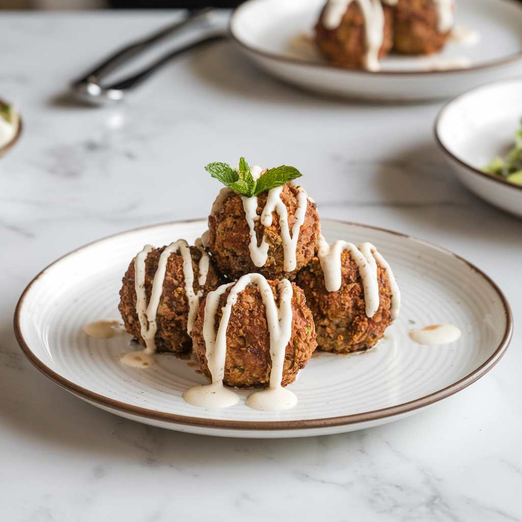 Air-Fried Moroccan Spiced Lamb Meatballs with Mint-Yogurt Drizzle