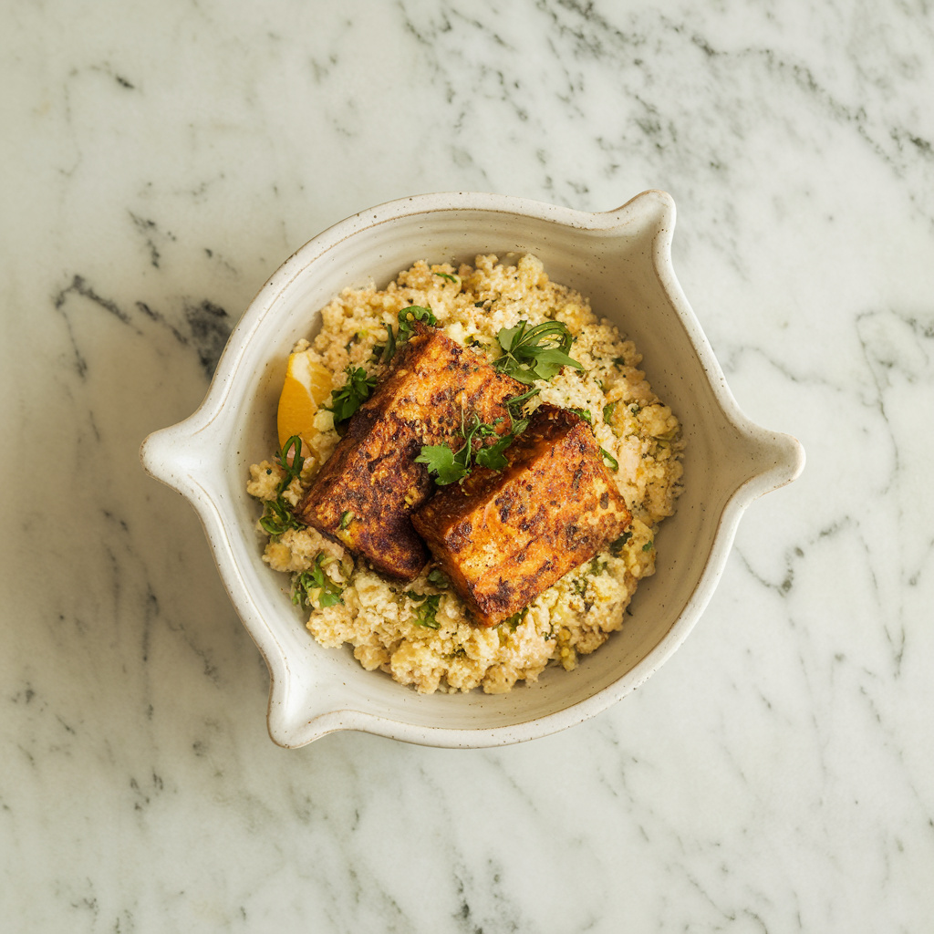Air-Fried Moroccan-Spiced Tempeh with Citrus Couscous