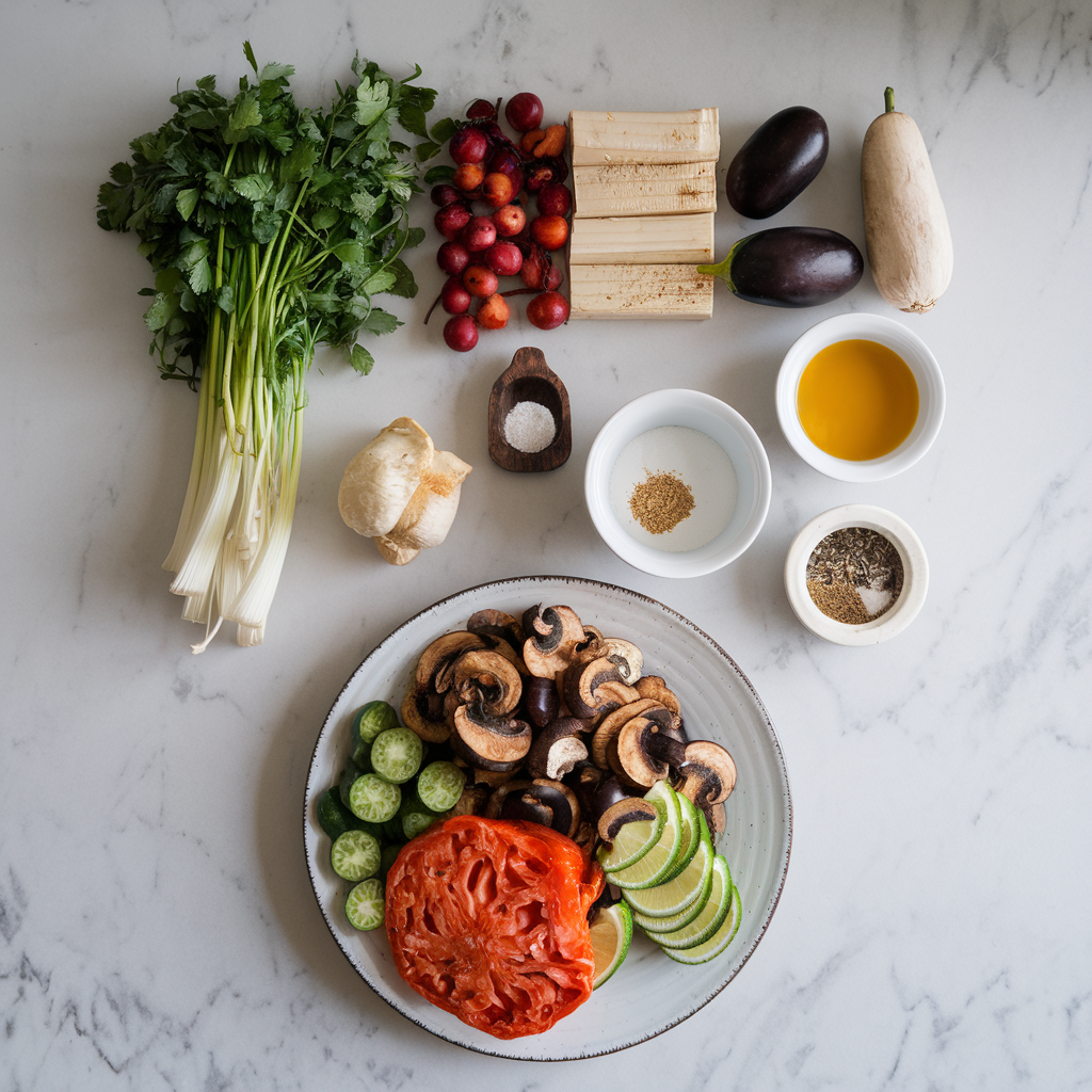 Ingredients for Air Fried Mushroom & Eggplant Shawarma with Tahini Drizzle