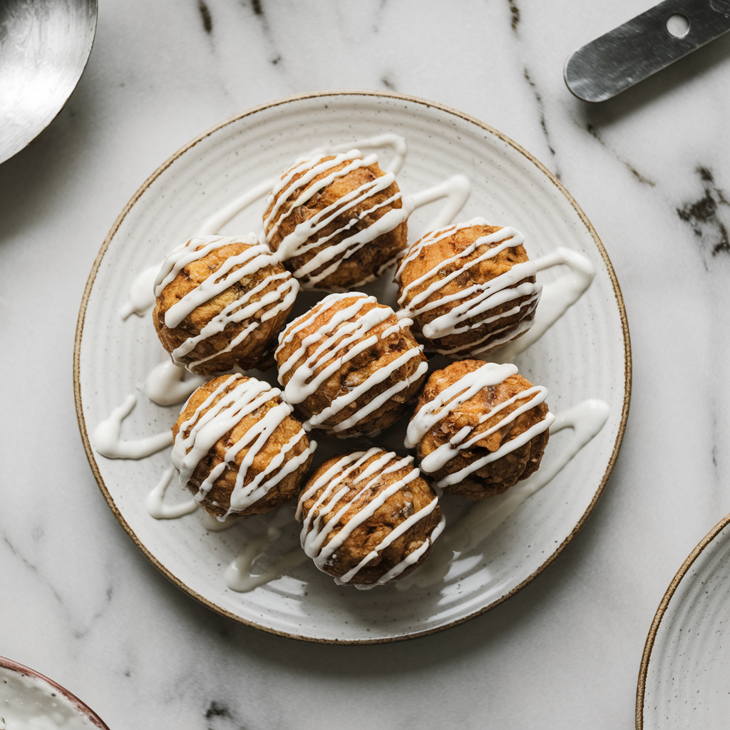 Air-Fried Plantain & Chia Seed Bliss Balls with Coconut Drizzle
