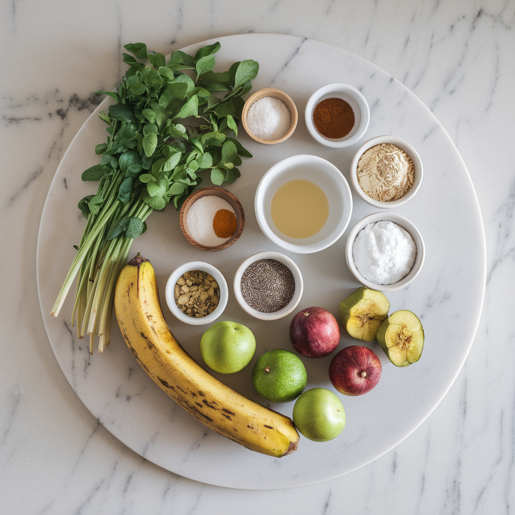 Ingredients for Air-Fried Plantain & Chia Seed Bliss Balls with Coconut Drizzle