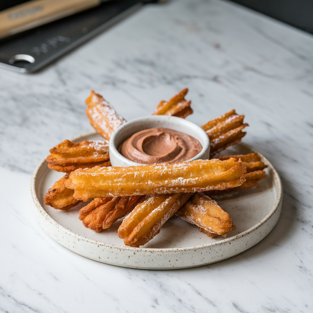 Air-Fried Plantain & Sweet Potato Churro Bites with Cacao Avocado Dip