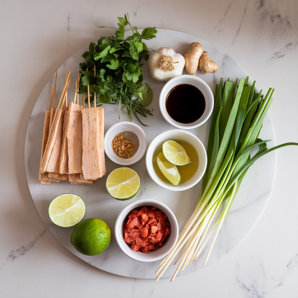 Ingredients for Air-Fried Seitan Satay Skewers with Spicy Peanut Sauce