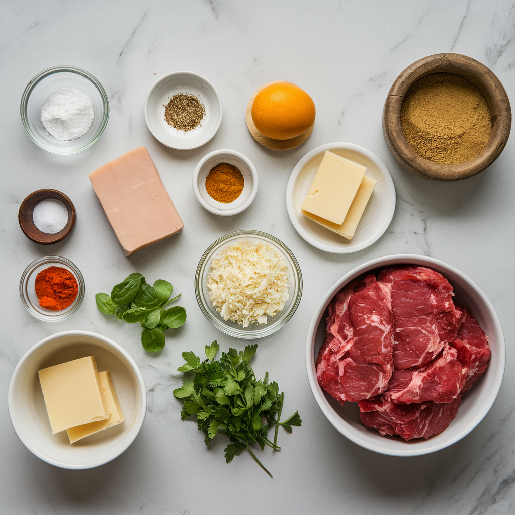 Ingredients for Air-Fried Smoky Lamb Kofta Bombs with Cheesy Center