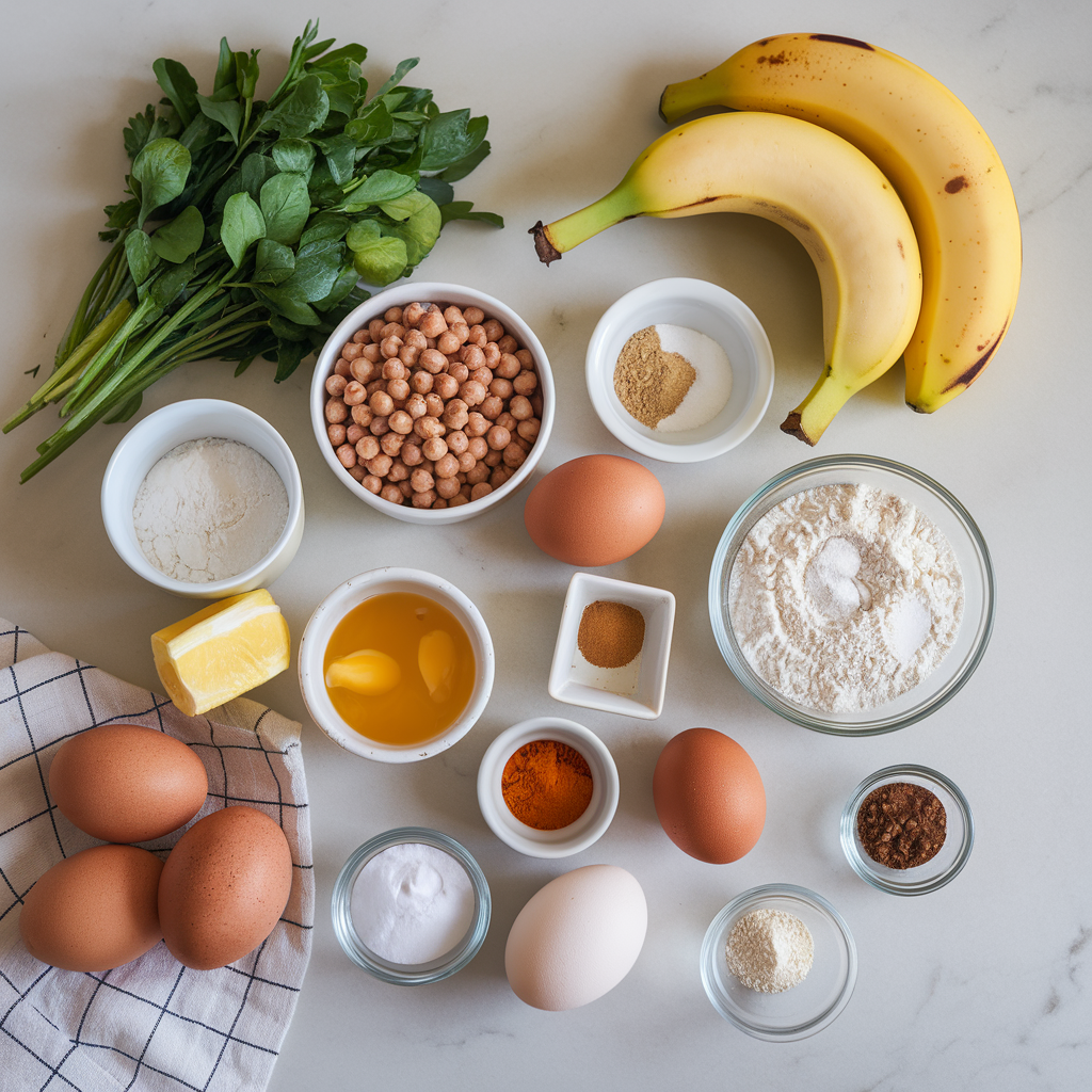 Ingredients for Air-Fried Spiced Banana and Chickpea Fritters: A Nutritious Breakfast Boost