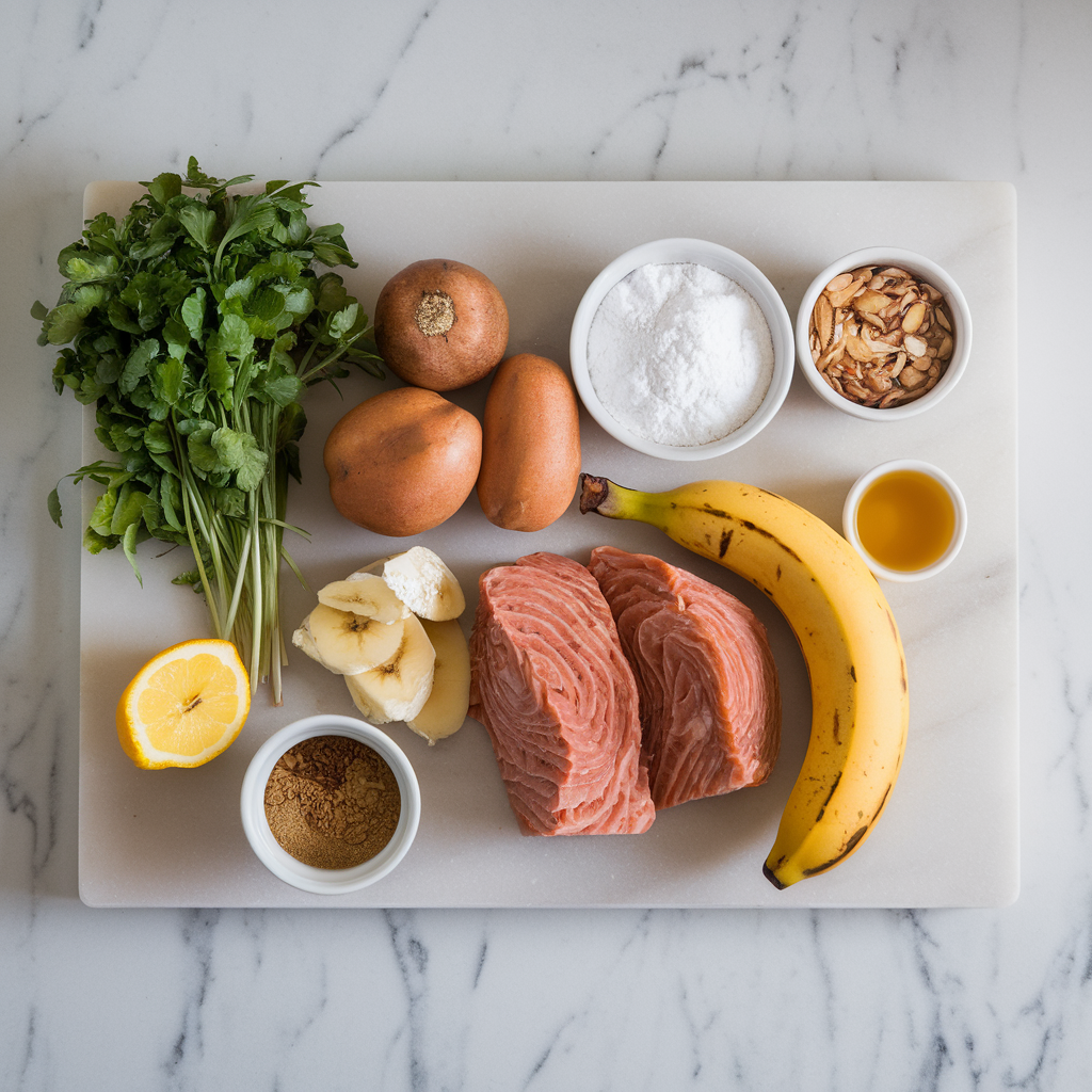 Ingredients for Air-Fried Spiced Chickpea and Banana Crumble with Almond Crust