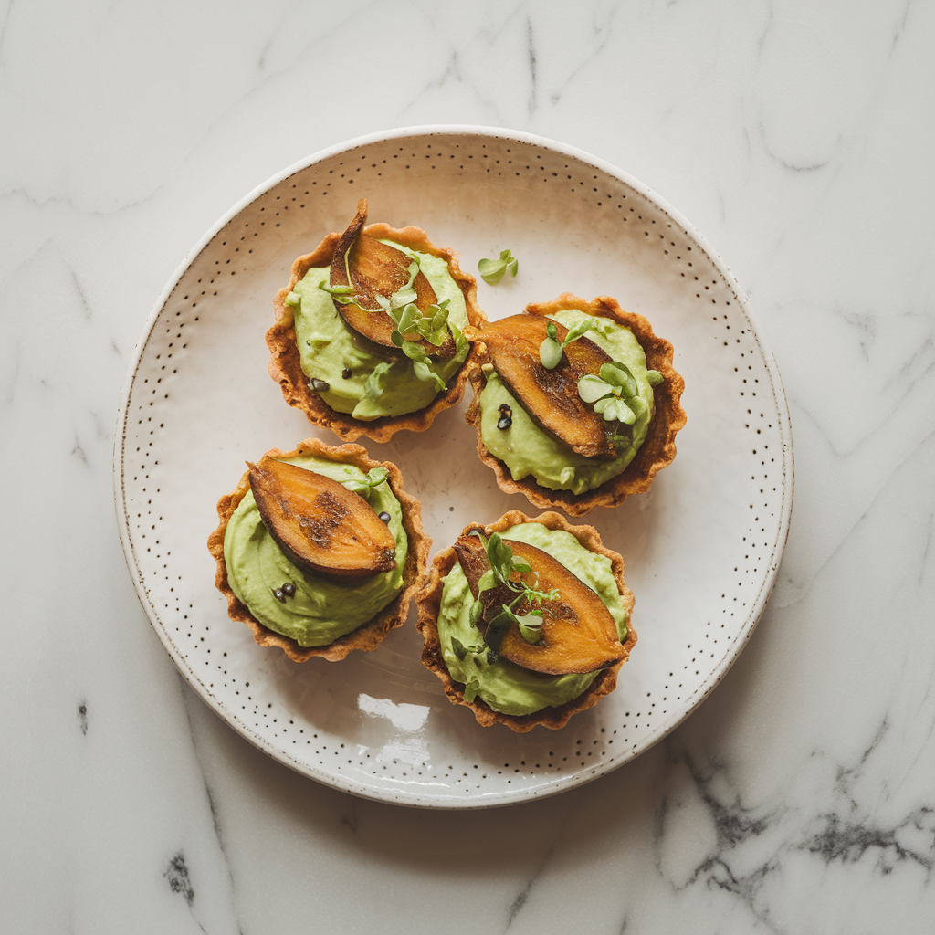 Air-Fried Spiced Plantain Tartlets with Avocado-Date Cream