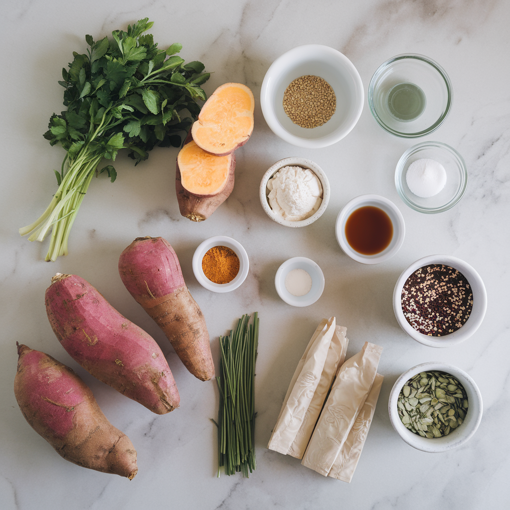 Ingredients for Air-Fried Spiced Sweet Potato and Quinoa Dessert Bites