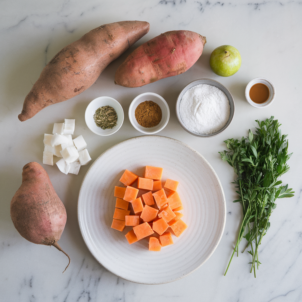 Ingredients for Air-Fried Sweet Potato and Coconut Bliss Balls: A Guilt-Free Indulgence