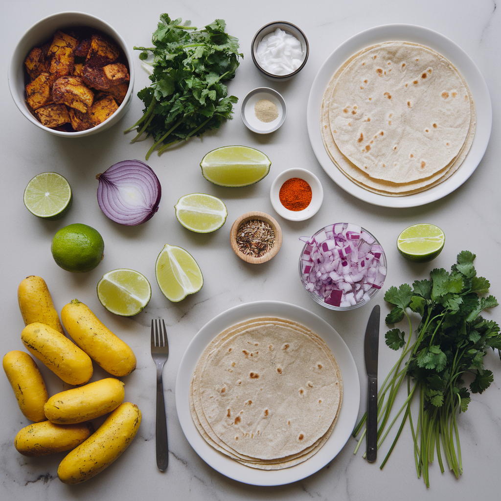 Ingredients for Air-Fried Zesty Jackfruit and Plantain Tacos