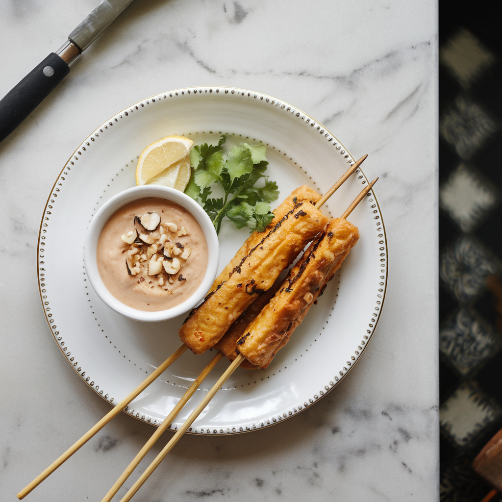 Air Fryer Asian-Style Seitan Satay with Peanut-Coconut Dip