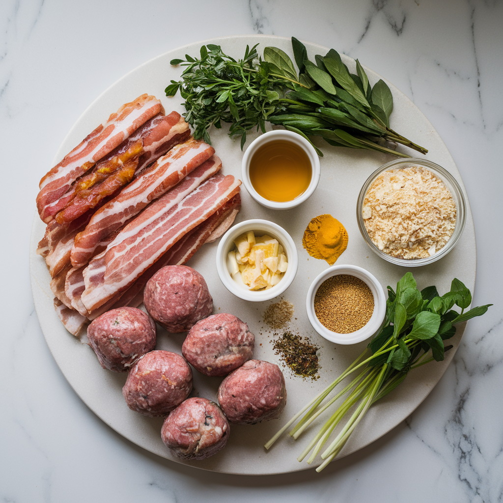 Ingredients for Air Fryer Bacon-Wrapped Lamb Meatballs with Honey Mustard Glaze