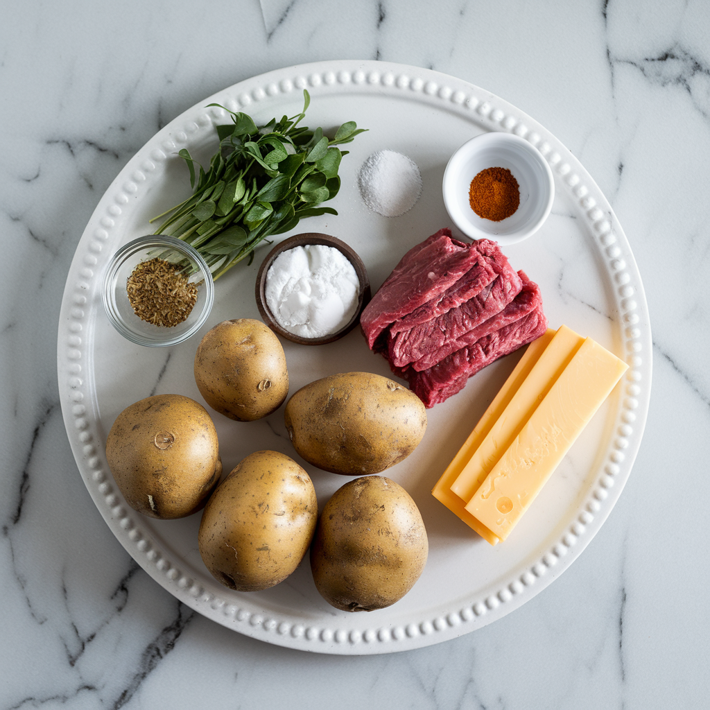Ingredients for Air Fryer BBQ Beef & Cheddar Stuffed Potato Bombs