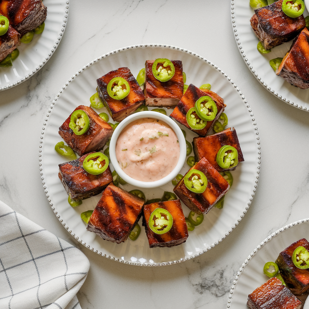 Air Fryer BBQ Pork Belly Bites with Cheddar Jalapeño Dip