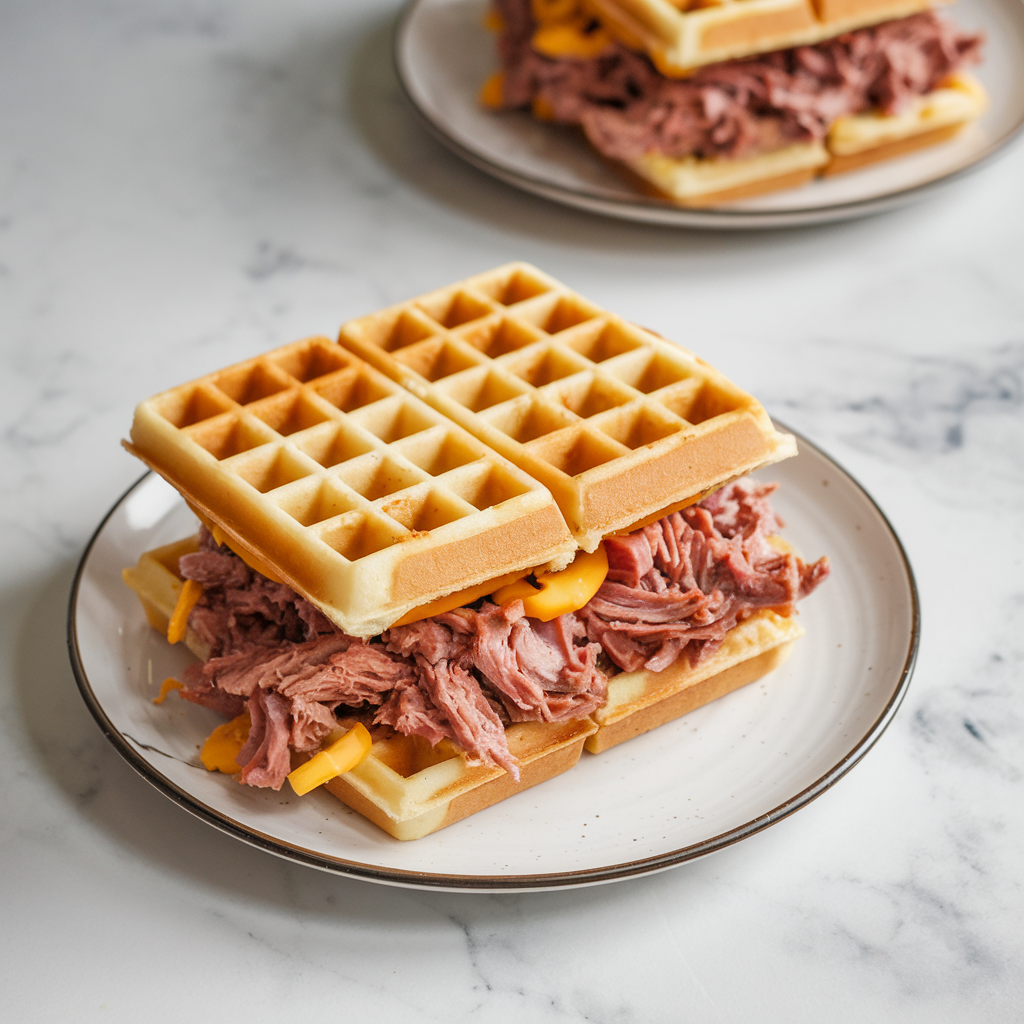 Air Fryer BBQ Pulled Pork & Cheddar Wafflewich