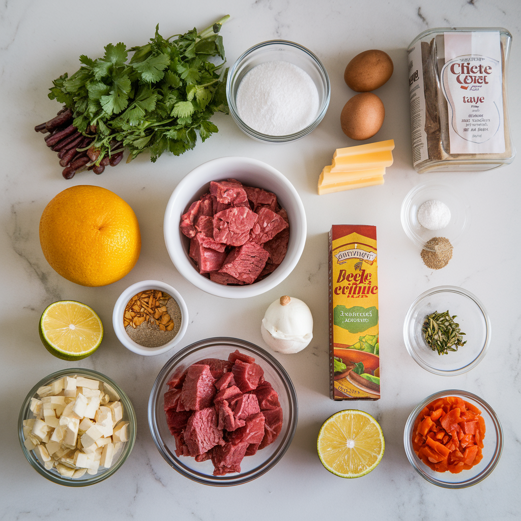 Ingredients for Air Fryer Sizzling Beef & Cheddar Explosion Tacos