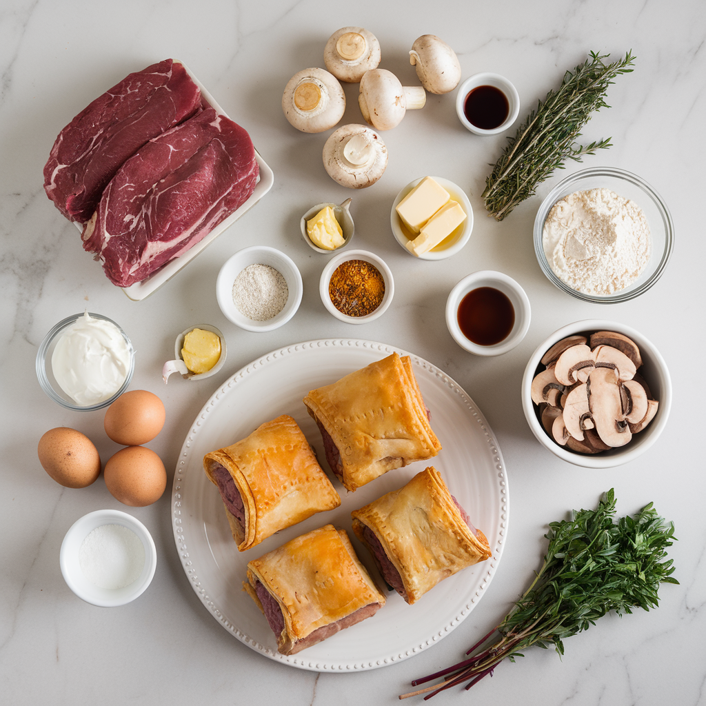 Ingredients for Air Fryer Beef Wellington Bites with Creamy Mushroom Sauce
