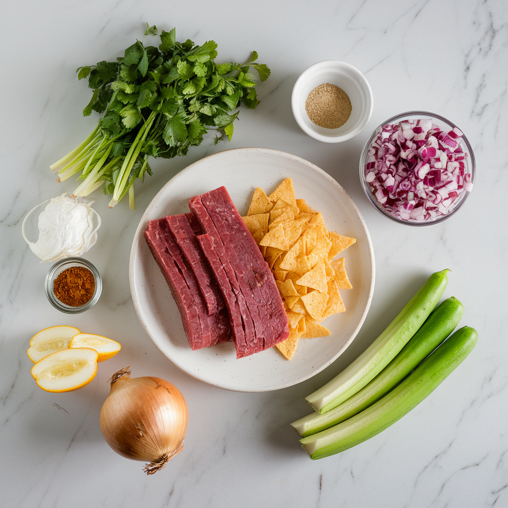 Ingredients for Air Fryer Beefy Nacho-Stuffed Onion Bombs