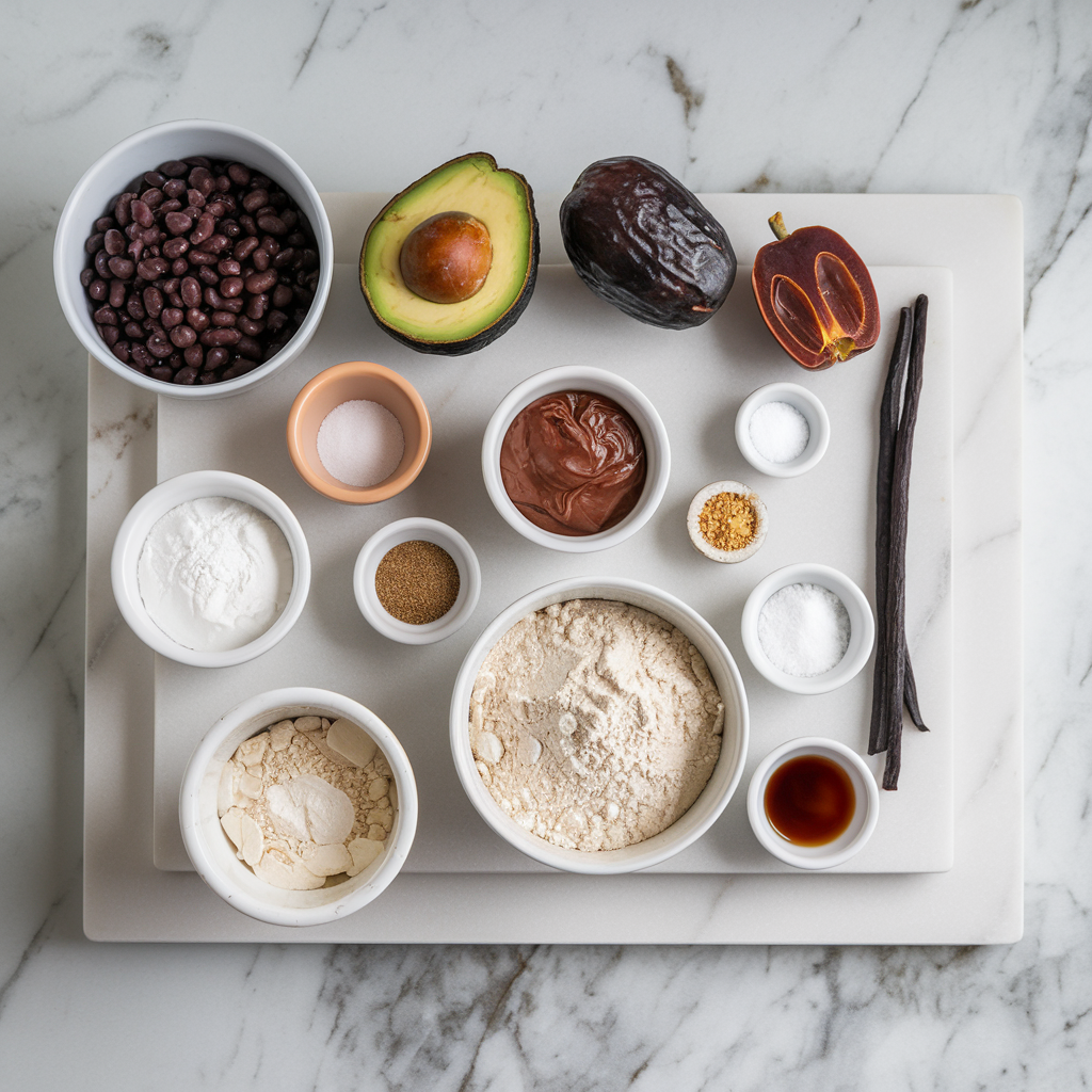 Ingredients for Air Fryer Black Bean & Avocado Brownies with Date Caramel Swirl