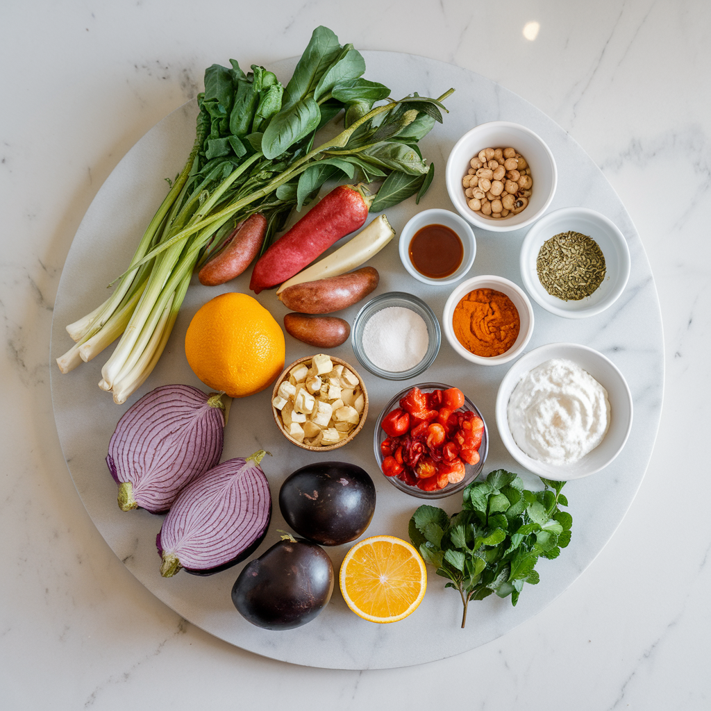 Ingredients for Air Fryer Eggplant & Chickpea Harissa Boats: A Flavor-Packed Vegan Delight