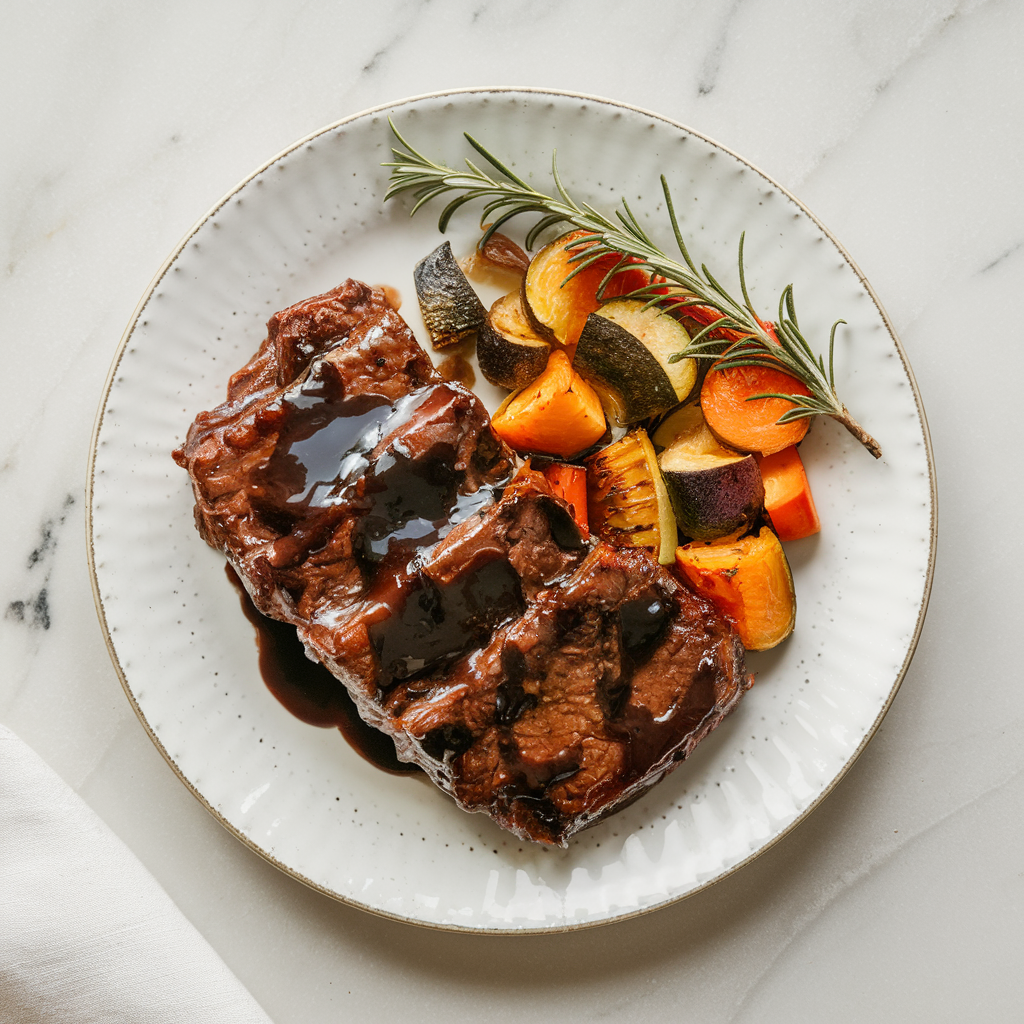 Air Fryer Glazed Beef Short Ribs with Sticky Balsamic Honey Sauce