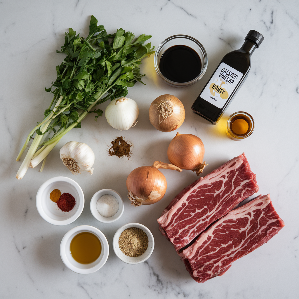 Ingredients for Air Fryer Glazed Beef Short Ribs with Sticky Balsamic Honey Sauce