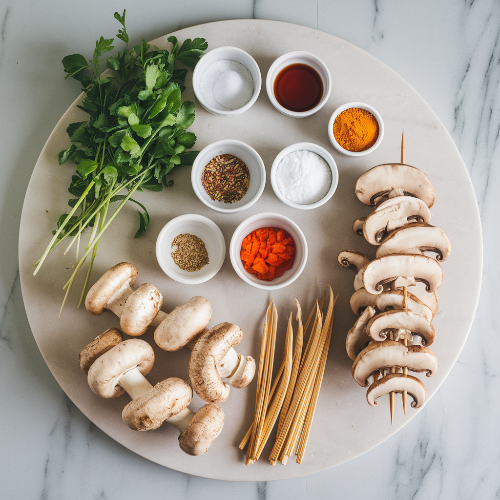 Ingredients for Air Fryer Harissa-Spiced Jackfruit & Mushroom Skewers
